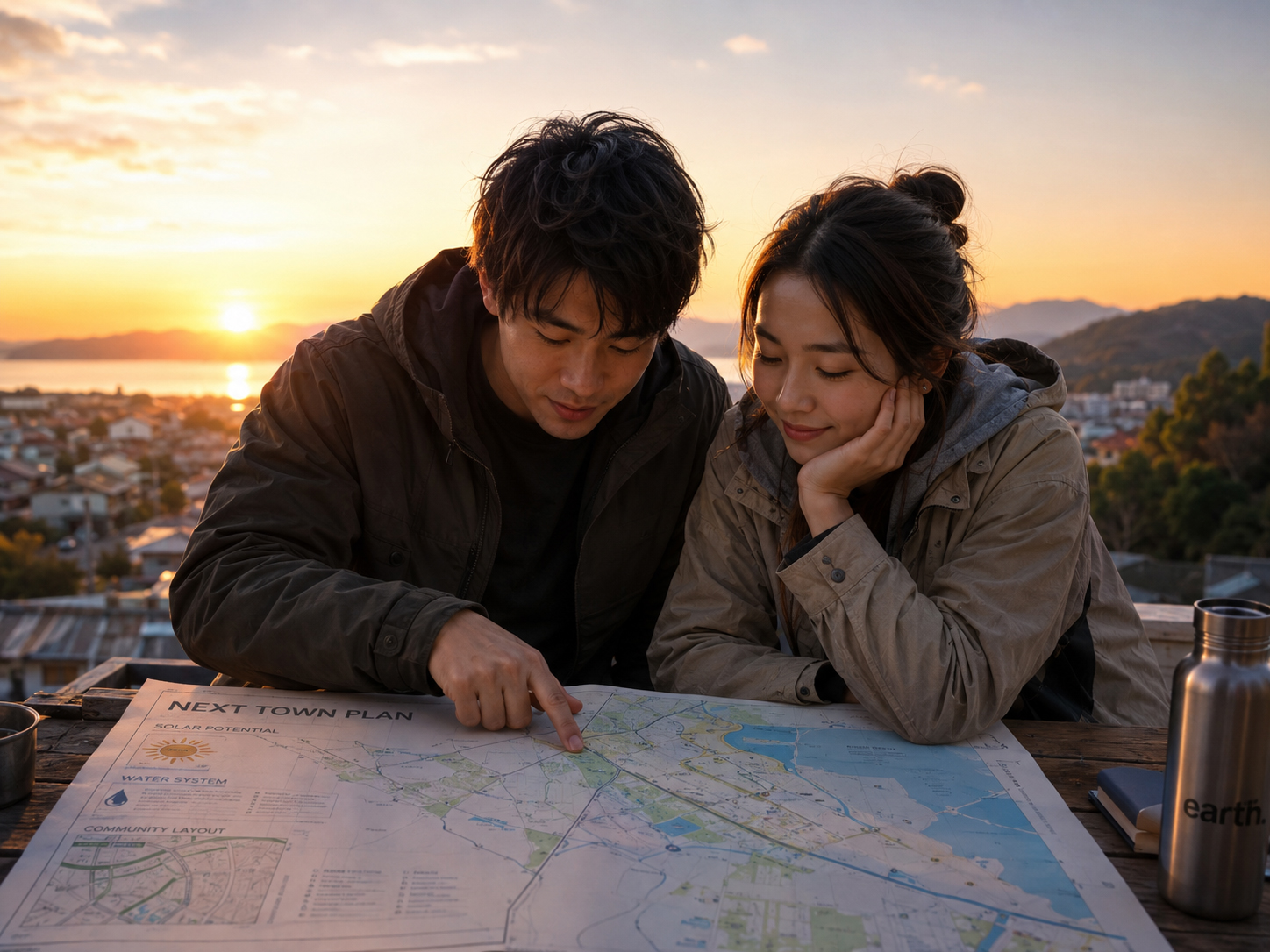 朝日の道と次の町の地図