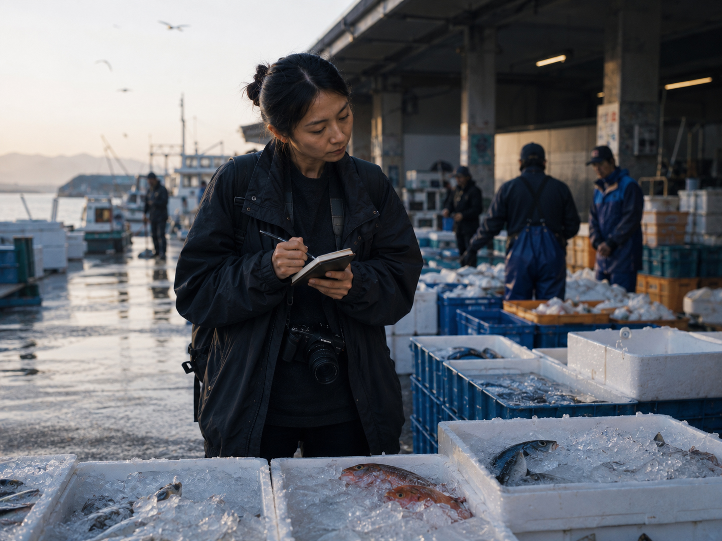 朝の魚市場と氷、港の生活を記録するアオイ