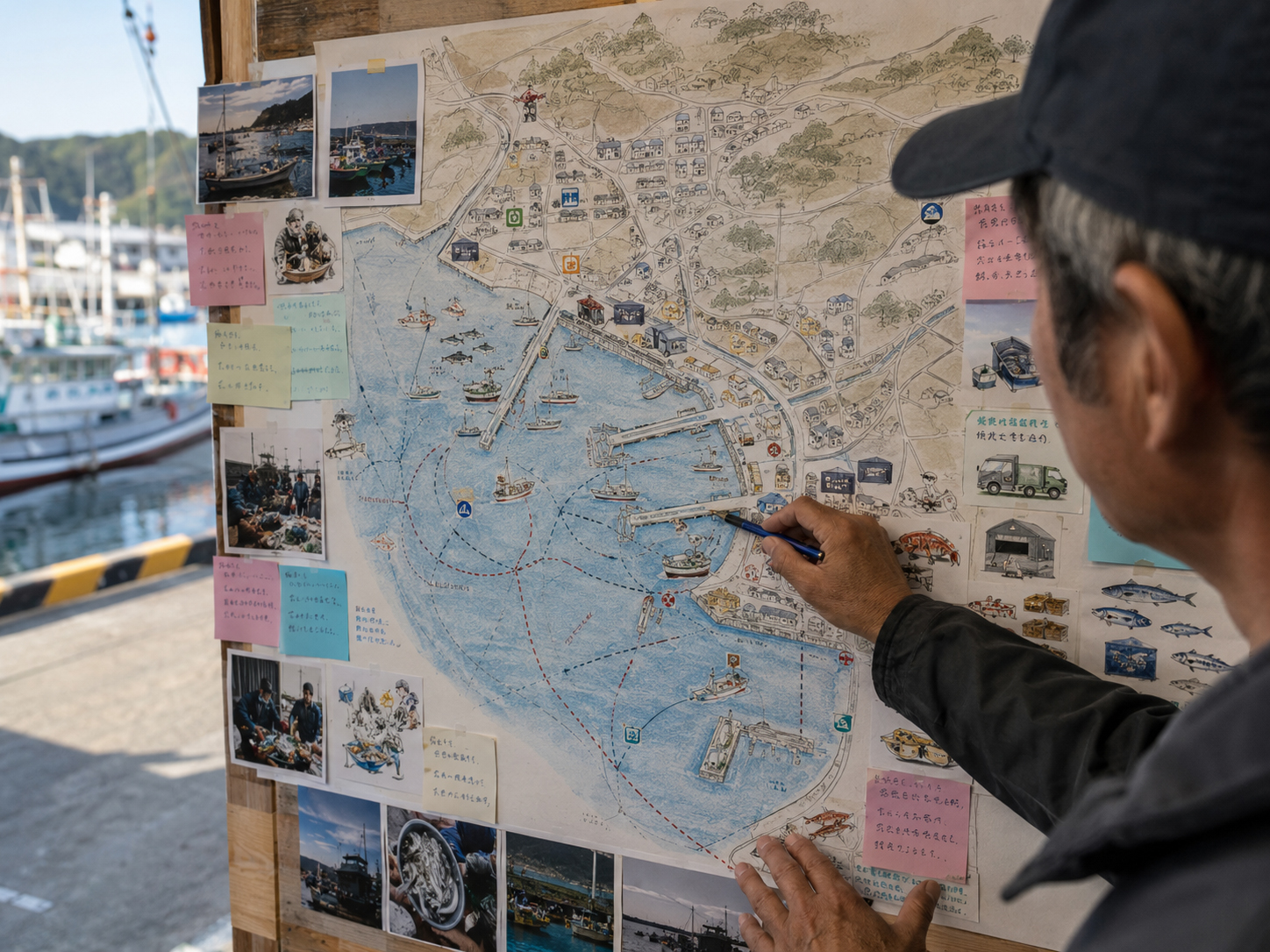 漁港、魚市場、地域の食の地図