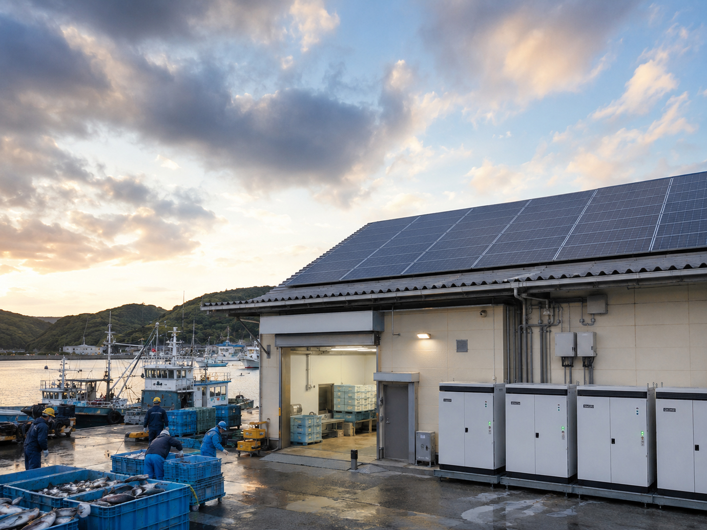 太陽光と蓄電池で守られる港の冷蔵庫