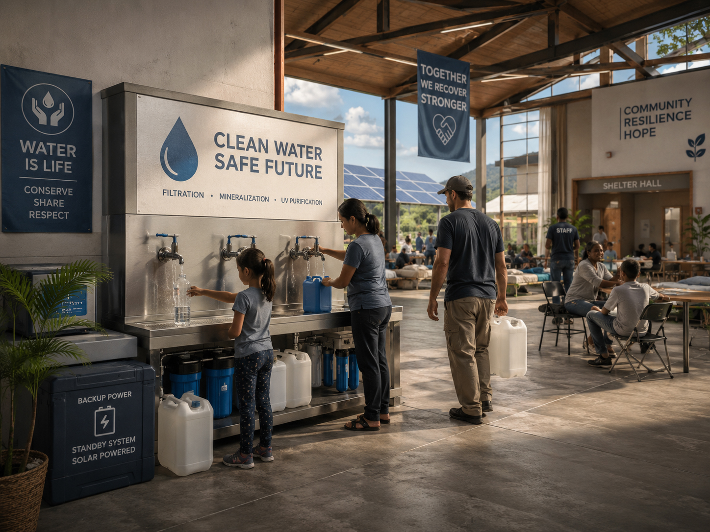 Clean drinking station at a community shelter