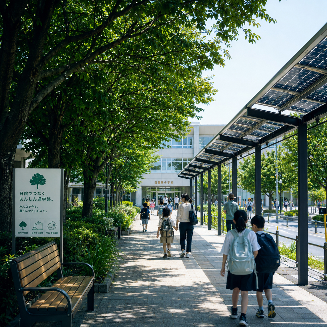 通学路に木陰と屋根を計画する場面