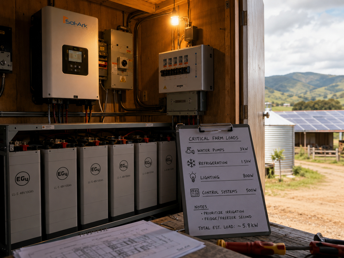 農場の重要負荷と蓄電池計画