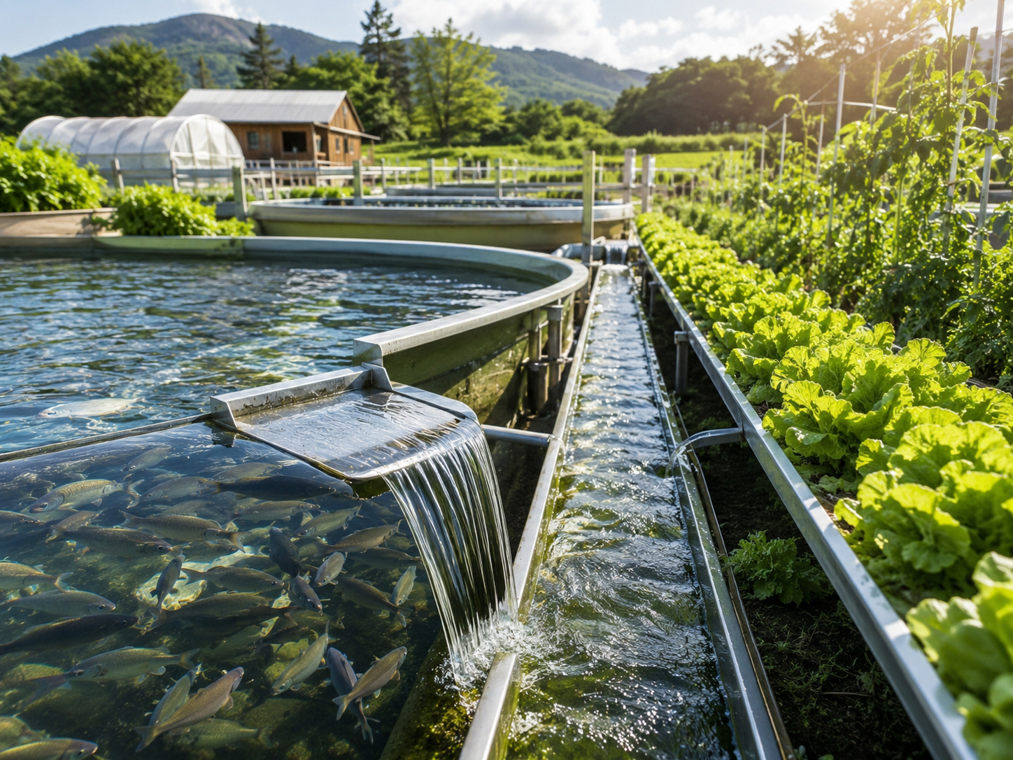 魚の養殖と野菜畑が水の循環でつながっている